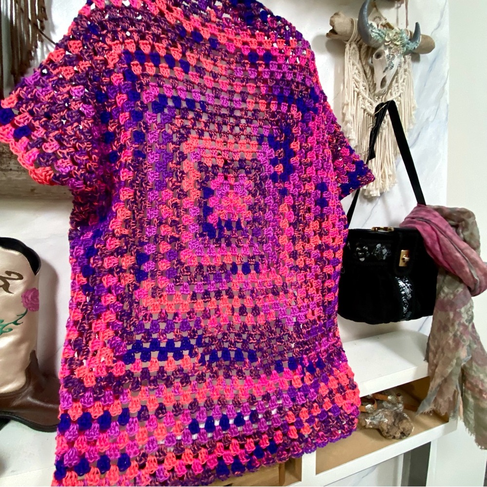 Pink and Purple Crochet Cardigan